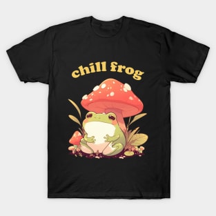 Cute Cottagecore Aesthetic Chill Frog with Mushroom T-Shirt